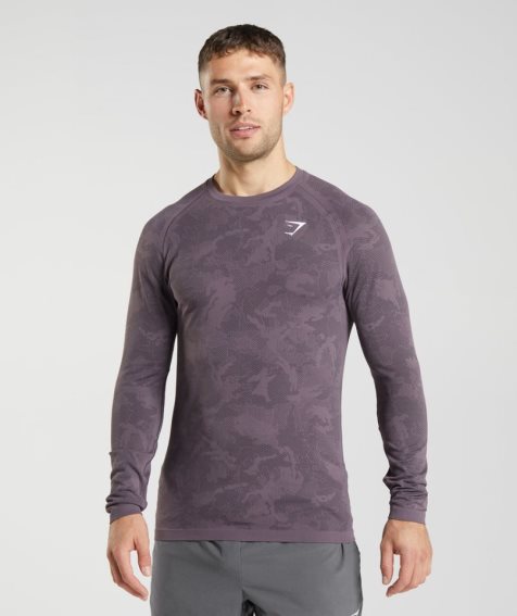 Men's Gymshark Geo Seamless Long Sleeve T-Shirts Purple | NZ 2QRGCJ